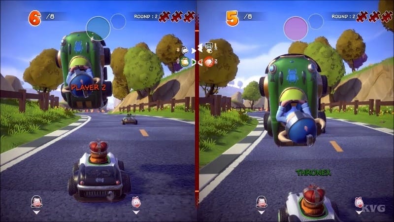 Split-screen multiplayer mode in Garfield Kart 2 with friends racing