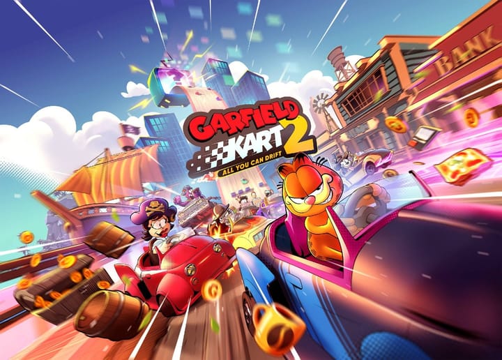 Garfield Kart 2 title image: Garfield and friends ready at the starting line
